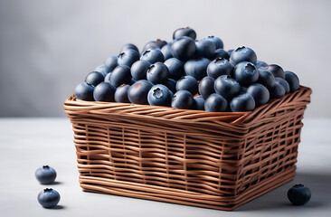 Blueberries in a basket on light grey background