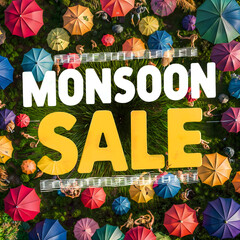Monsoon season sale background with colorful umbrellas