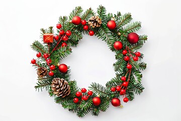 Fototapeta na wymiar Joyful Christmas wreath on a soft transparent white backdrop, perfect for holiday invitations