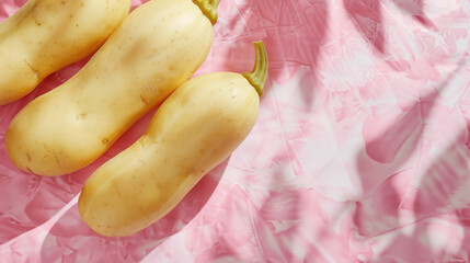 Yellow bottle-gourd on pink cloth