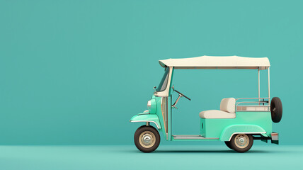 Obraz premium A mint green tuk-tuk on a turquoise backdrop.