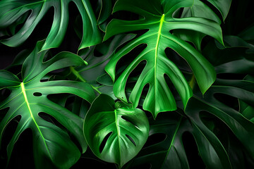 Vibrant Green Monstera Leaves Close-Up