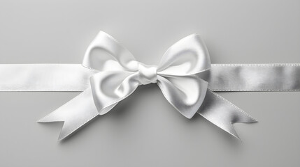 A simple and elegant white ribbon bow with a silky and shiny texture, perfect for gift wrapping and decoration.
