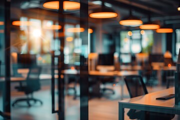 Abstract blurred office interior room. blurry working space with defocused effect. use for background or backdrop in business concept