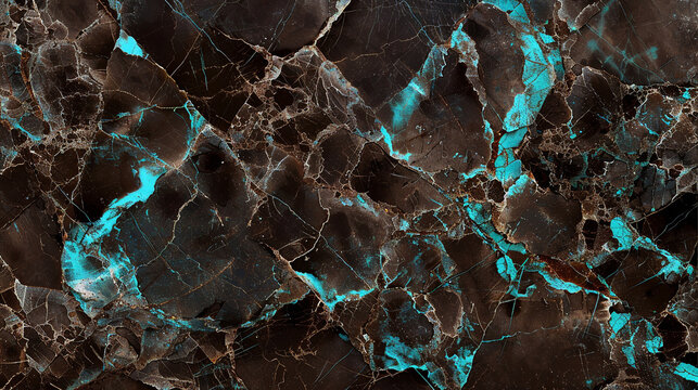 A dramatic, dark brown marble background with bold, turquoise streaks, as if carved by the forces of nature