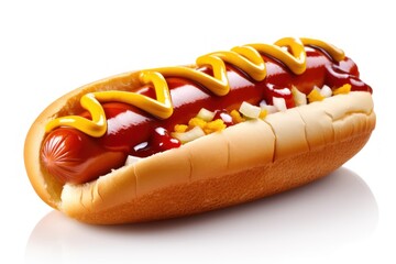 A hot dog with mustard and ketchup on it