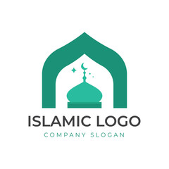 Islamic logo template, Ribbon islamic dome palace logo design template. Mosque logo ideas. inspiration logo design. template vector illustration