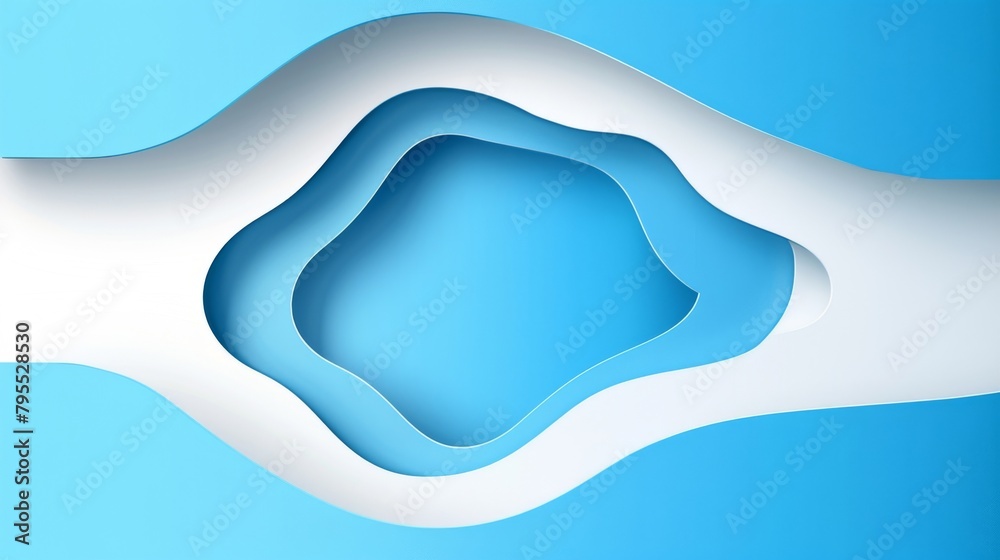Poster frame made of abstract organic blue white color paper cut overlapping paper waves texture background