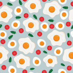sunny side up egg seamless pattern in flat vector	