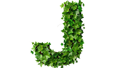 The letter J of the English alphabet from the leaves of green plants isolated on white background PNG