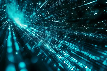 walls wrapped in digital binary codes with blue lights in the technology gateway