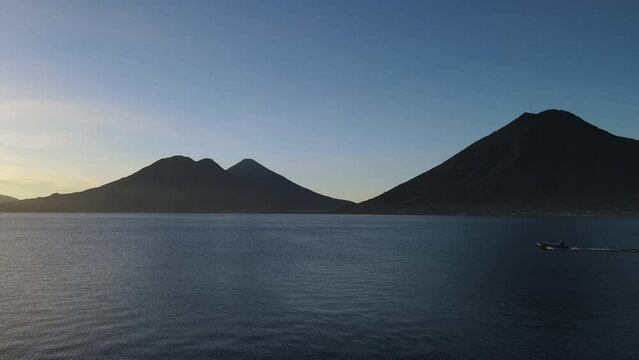 Aerial video of Lake Atitlan in Guatemala at sunrise