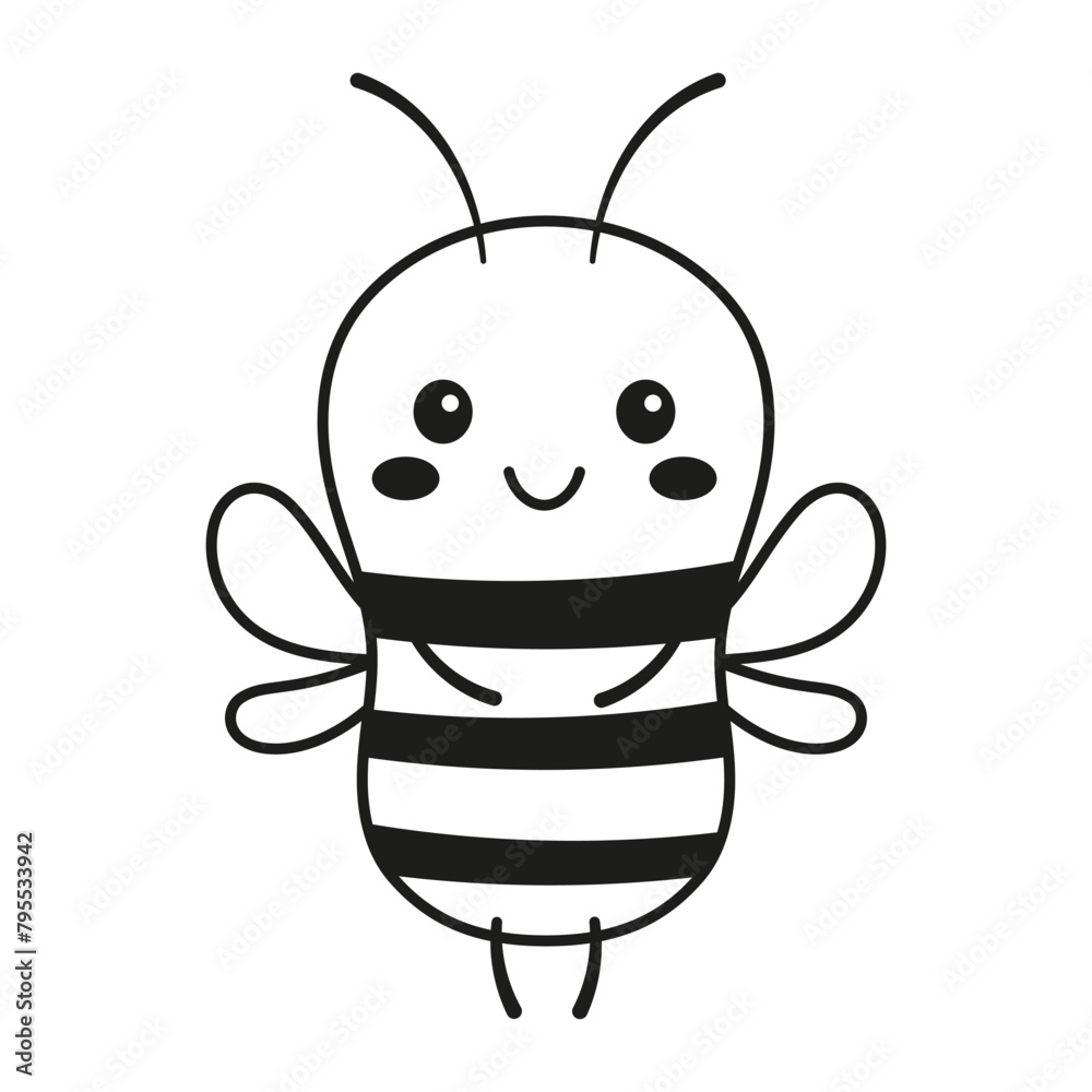 Poster outline cartoon bee isolated