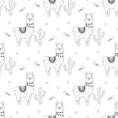 Obraz premium outline pattern with cartoon llama