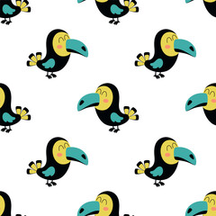 cute toucan character seamless pattern