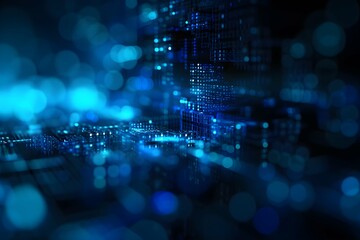 walls wrapped in digital binary codes with blue lights in the technology gateway