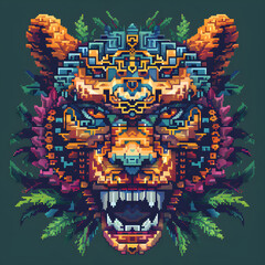 A colorful, pixelated image of a tiger with a fierce expression