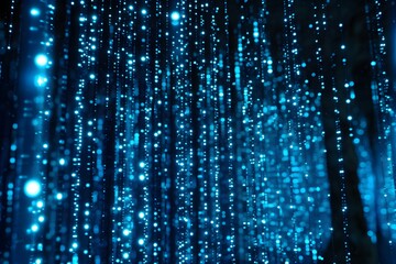 walls wrapped in digital binary codes with blue lights in the technology gateway