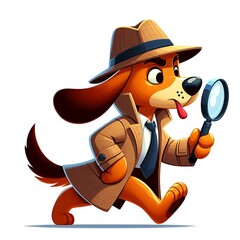 Detective Dog Cartoon Character Following A Clues. Vector Illustration Isolated On White Background