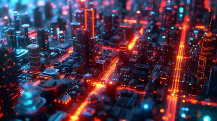 walls wrapped in digital binary codes with blue lights in the technology gateway