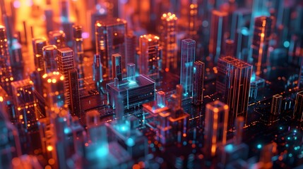 walls wrapped in digital binary codes with blue lights in the technology gateway