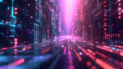 walls wrapped in digital binary codes with blue lights in the technology gateway