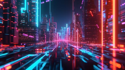 walls wrapped in digital binary codes with blue lights in the technology gateway