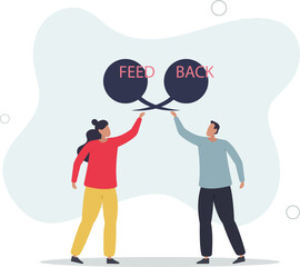 businessman and woman telling feedback to each other.flat vector illustration.