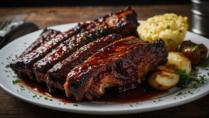 A plate of barbecue ribs