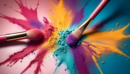 brush and paint, make up tools, colorful powder