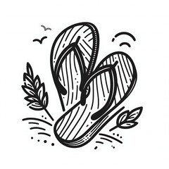line art flip flops vector illustration, simple minimalist graphic, summer and vacation logo isolated on white background
