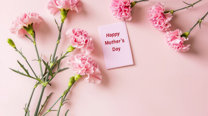 Pink carnations and happy mothers day card