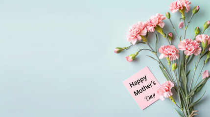 Bouquet of pink carnations with happy mothers day note