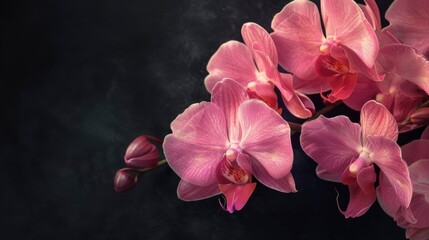 Pink orchids on a black stone background