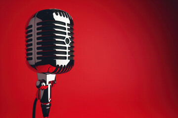 Black and white microphone on red background