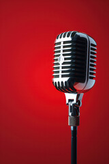 Black and silver microphone on red background
