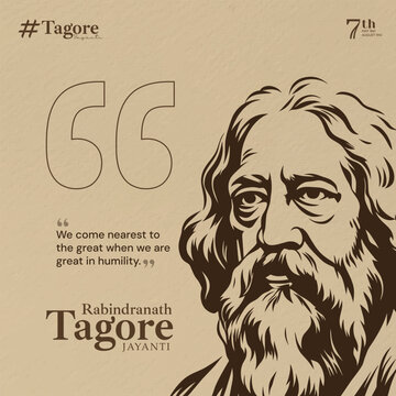 Rabindranath Tagore illustration for 22 Shey Shrabon Rabindra Jayanti Social Media Post, Web Banner, Status