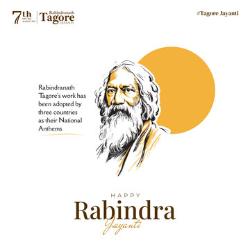 Rabindranath Tagore illustration for 22 Shey Shrabon Rabindra Jayanti Social Media Post, Web Banner, Status