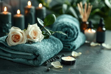 Table with towels and candles