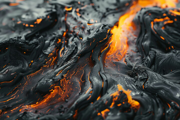 Molten lava flowing through charred terrain under harsh heat, power of nature 8k wallpaper background