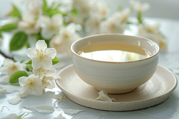 Cup of jasmine tea with flowers