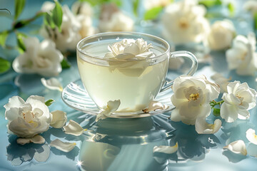 White tea with white rose close up
- 795541327