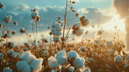 Sunlit field of cotton plants - 795541973