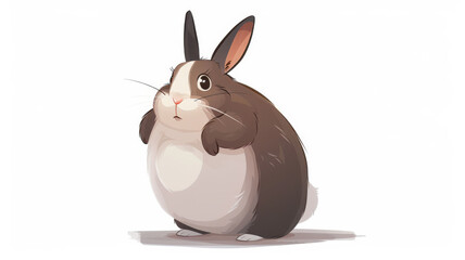 A cute cartoon rabbit with big round body and tiny arms and legs, isolated white background.