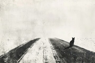 Fast cat on road of etching photography outdoors walking.