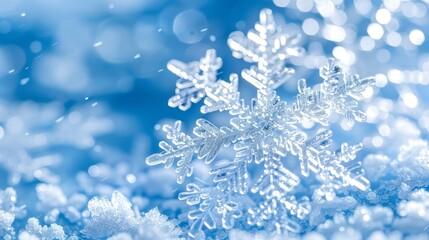   A tight shot of a solitary snowflake, with others in the near foreground subtly blurred as they recede into the background