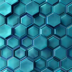 Cyan hexagons interlocking in a complex lattice on a sophisticated 2D card - obrazy, fototapety, plakaty