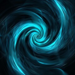 Cyan spirals on a dark 2D background, offering a mysterious aura - obrazy, fototapety, plakaty