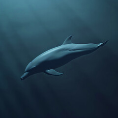 Dark blue gradient background, Dolphin of aqua light and technological computational, aqua tones, minimalism, dark seafoam background, 3D rendered - obrazy, fototapety, plakaty
