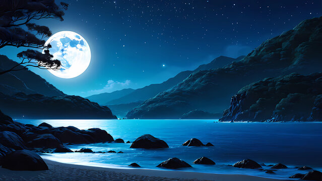 beautiful night and ocean views,Generative AI